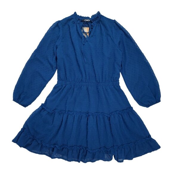 Btfbm Blue Swiss Dot Long Sleeve Ruffle Tiered Mini Dress XL Womens, NWT. - Picture 4 of 8